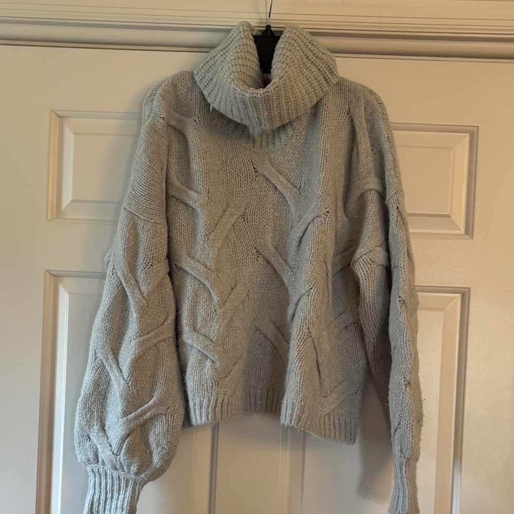 Madewell powder blue cable knit turtleneck sweater